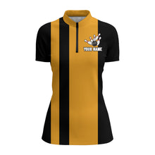 Load image into Gallery viewer, Custom Bowling Shirt for Women, Vintage Yellow&amp;Black Bowling Quarter-Zip Bowling Team Ladies Girl NBZ166