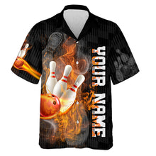 Load image into Gallery viewer, Shut Up and Bowl Funny Hawaiian Bowling Shirt Personalized Flame Bowling Skull Bowler Jersey NBH19