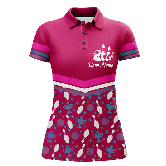 Polo Bowling Shirt for Women, Gutter Girl Pink Personalized Bowlers Jersey Short Sleeve NBP138