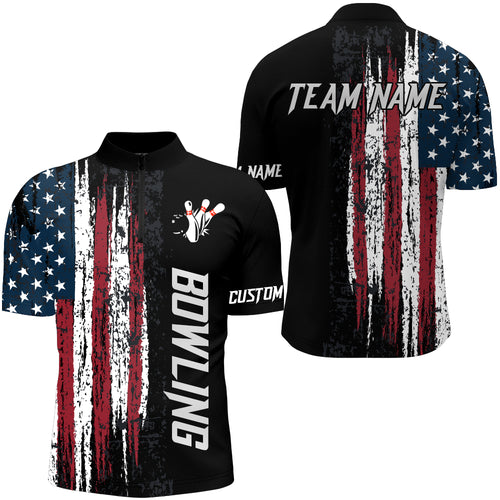 American Flag Bowling Shirt for Men Custom Bowling Jersey for Team Patriots Bowlers Quarter-Zip NBZ149