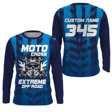 Load image into Gallery viewer, Extreme Off-road Personalized Jersey UPF30+ Blue Motocross Skull Dirt Bike Racing Shirt NMS1390
