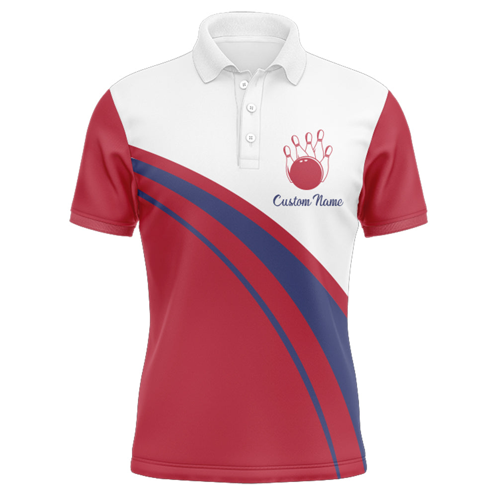 Left Handed Bowler Custom Polo Bowling Shirt for Men, Red & White Bowling Jersey 3D Print NBP137
