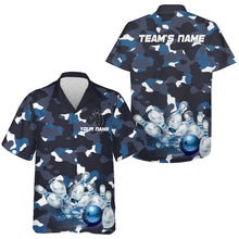 Load image into Gallery viewer, Blue Camo Hawaiian Bowling Shirt for Men Women, Custom Team Name Short Sleeve Bowlers Jersey NBH94