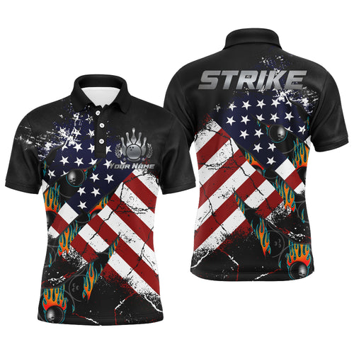 American Flag Bowling Shirt for Men Custom Bowling Jersey Strike Patriot League Bowlers Polo Shirt NBP151