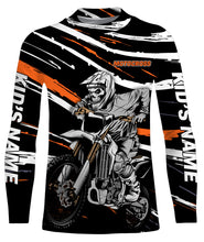 Load image into Gallery viewer, Motocross Personalized Jersey T-shirt UV Protect, Dirt Bike UPF 30+ Youth Long Sleeves Skull Biker| NMS363