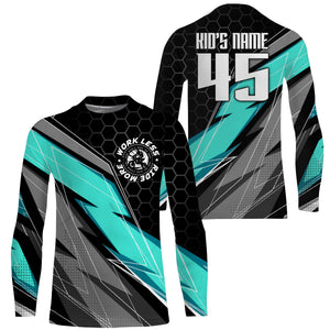 Turquoise Custom Motocross Jersey UPF30+ Work Less Ride More Dirt Bike Racing Shirt Kid Adult NMS1443