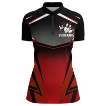 Load image into Gallery viewer, Custom Bowling Shirt for Women, Kingpins Red Quarter-Zip Bowling Shirt with Name Ladies Bowl Jersey NBZ180