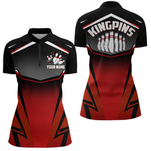 Load image into Gallery viewer, Custom Bowling Shirt for Women, Kingpins Red Quarter-Zip Bowling Shirt with Name Ladies Bowl Jersey NBZ180