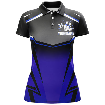 Custom Bowling Shirt for Women Kingpins Blue Polo Bowling Shirt with Name, Ladies Bowling Jersey NBP181