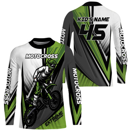 Personalized Motocross Jersey UPF 30+, Dirt Bike Motorcycle Off-Road Racing Long Sleeves - Green| NMS268