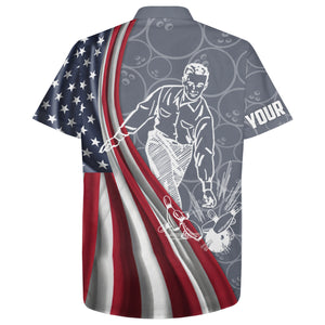 Patriotic Hawaiian Bowling Shirt for Men Women, American Flag Custom Name Bowler Jersey Short Sleeve NBH97