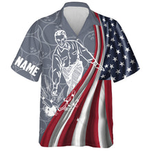 Load image into Gallery viewer, Patriotic Hawaiian Bowling Shirt for Men Women, American Flag Custom Name Bowler Jersey Short Sleeve NBH97