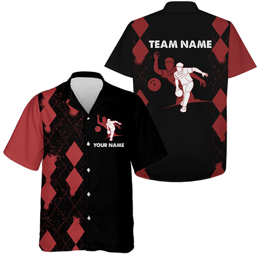 Custom Hawaiian Bowling Shirt Personalized Name Red&Black Bowler Team Jersey for Bowling Lovers NBH22