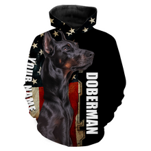 Load image into Gallery viewer, Doberman American Flag Personalized Doberman Hoodie Long Sleeve, Dog Lover Gift for Doberman Lover| JTSD284