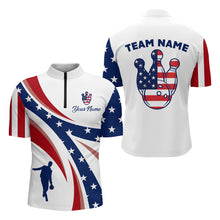 Load image into Gallery viewer, Custom Bowling Quarter-Zip Shirt Men USA Flag Bowling Team Jersey Patriotic Bowling League Shirt BDT124