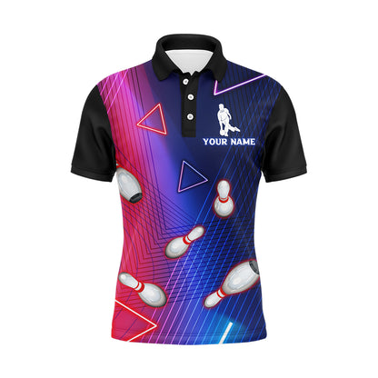 Navy Bowling Shirt For Men Custom Name Polo Bowling Jersey Men's 3D Bowling Team Shirt BDT45