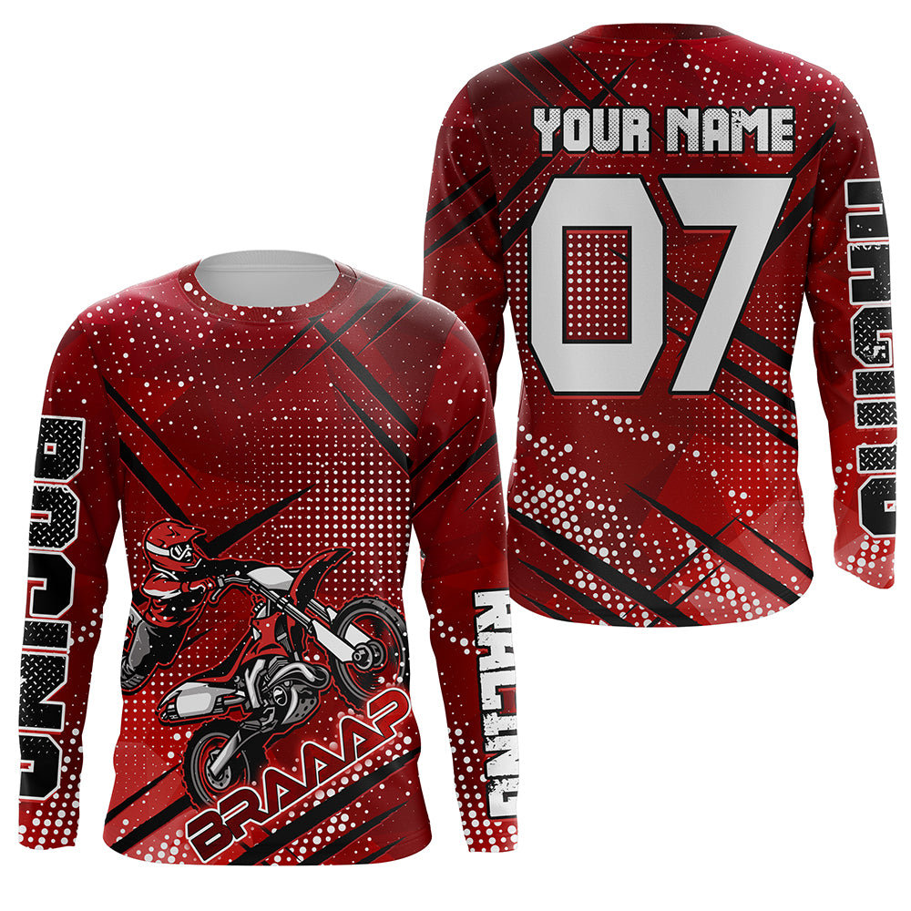 Custom Dirt Bike Jersey Red UPF30+ Braaap Motocross Shirt Men Women Kid MX SX Riding Motorcycle  PDT552
