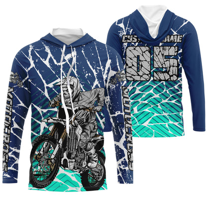 Blue Motocross jersey youth men women UV protective personalized biker racing off-road motorcycle PDT05