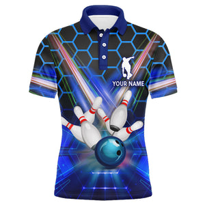 Blue Bowling Shirt For Men Custom Name Polo Bowling Jersey 3D Bowling Team Shirt For Men BDT43