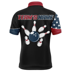 USA Flag Bowling Polo Shirt For Men Personalized Bowling Jersey Patriotic Bowling Team League Shirt BDT110