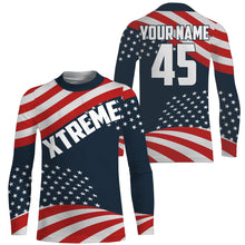 Load image into Gallery viewer, American Flag Motocross Jersey Personalized UPF30+ Dirt Bike Shirt Boys Girls Patriotic Motorcycle PDT539