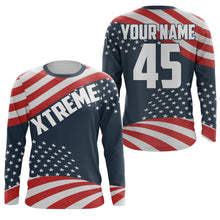 Load image into Gallery viewer, American Flag Motocross Jersey Personalized UPF30+ Dirt Bike Shirt Boys Girls Patriotic Motorcycle PDT539