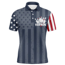 Load image into Gallery viewer, Custom Bowling Shirt For Men American Flag Bowling Polo Shirt for Team Patriotic Navy Bowling Jersey BDT19