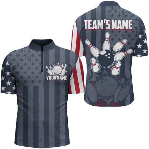 Custom Bowling Quarter Zip Shirt For Men USA Flag Bowling Jersey 1/4 Zip Bowling Team Shirt BDT49