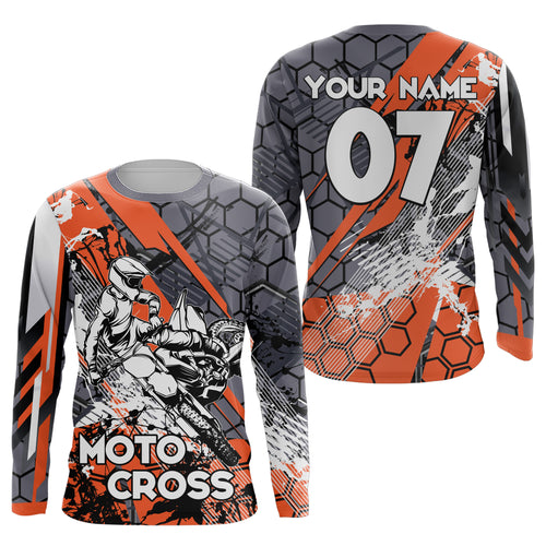 Custom Motocross Jersey Men Kid Women UPF30+ Orange MX Riding Dirt Bike Shirt Off-Road Motorcycle PDT600