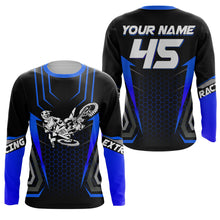 Load image into Gallery viewer, Adult&amp;Kid Dirt Bike Jersey Blue UPF30+ Motocross Shirt Men Women MX Off-Road Motorcycle Jersey PDT548