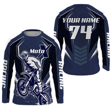 Load image into Gallery viewer, Blue Motocross Racing Jersey UPF30+ Custom Dirt Bike Shirt Men Youth Women MotoX Long Sleeves PDT479