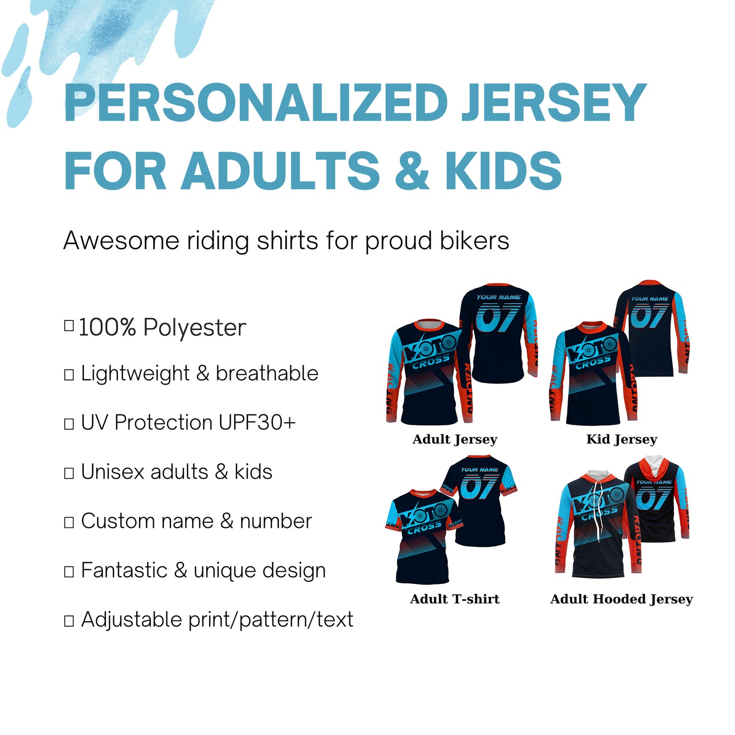 Moto Cross custom jersey UPF30+ men women kids dirt bike racing off-road motorcycle riders outfits NMS1008