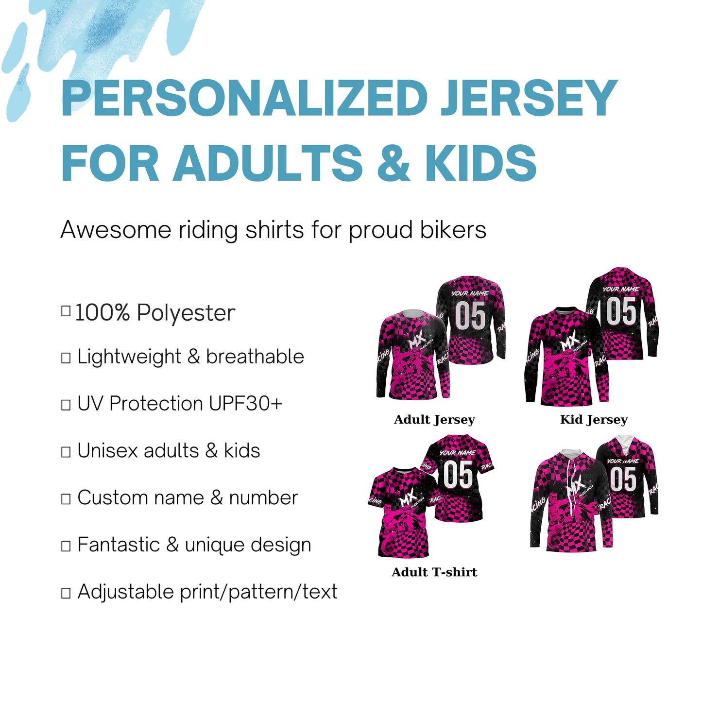 Personalized MX jersey for adult kid UPF30+ dirt bike off-road Motocross racing shirt PDT399