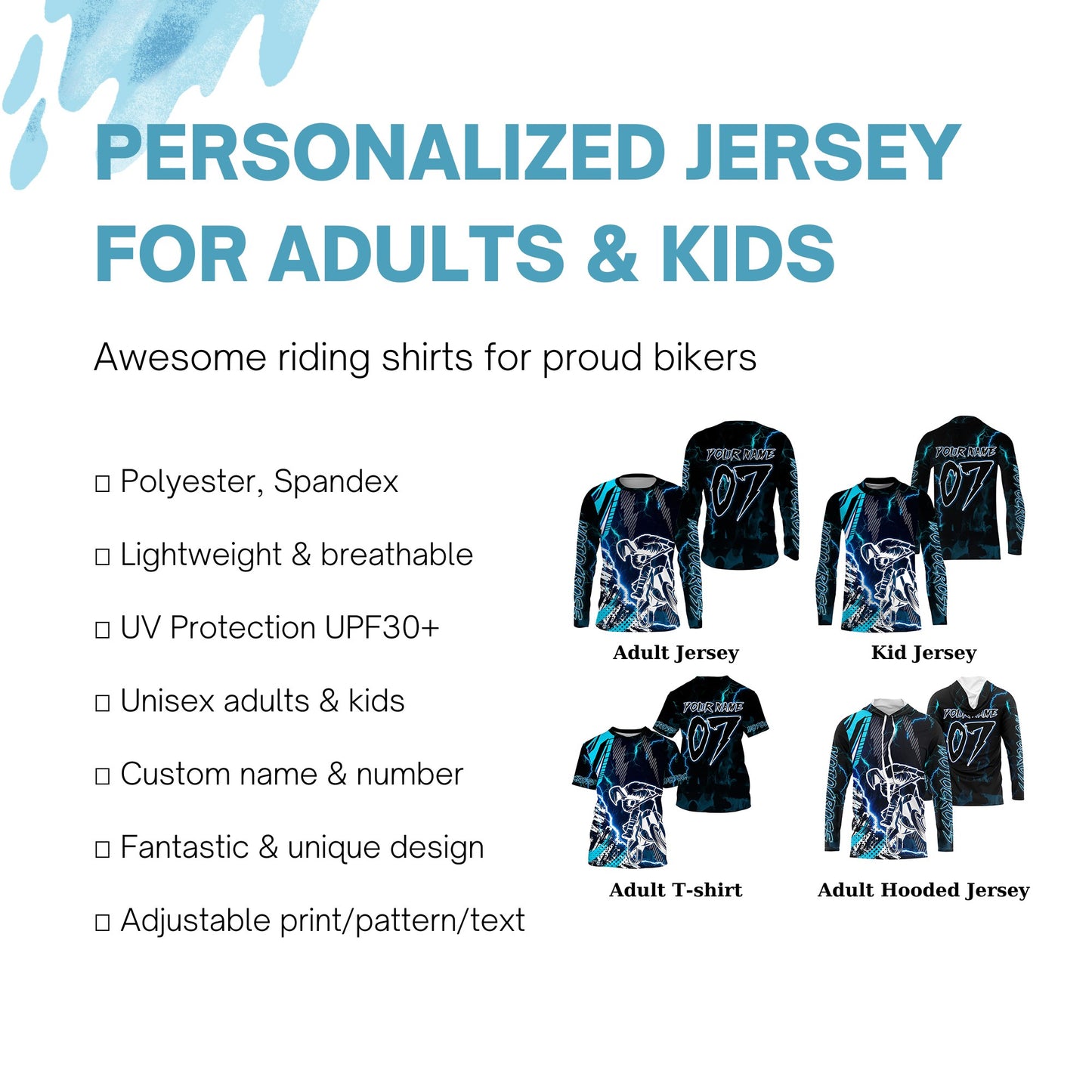 MotoX extreme custom jersey UPF30+ kid&adult Motocross blue dirt bike shirt racing motorcycle PDT46