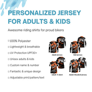 Orange Motocross Jersey Custom Dirt Bike Shirt UPF30+ Kid Men Women MX Racing Off-Road Racewear PDT376
