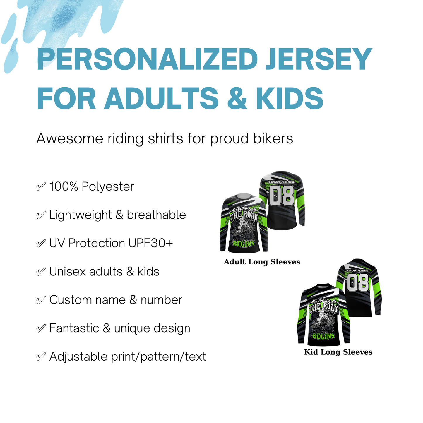 Personalized Dirt Bike Jersey UPF30+ Where The Road Ends The Fun Begins Motocross MX Racing NMS1155