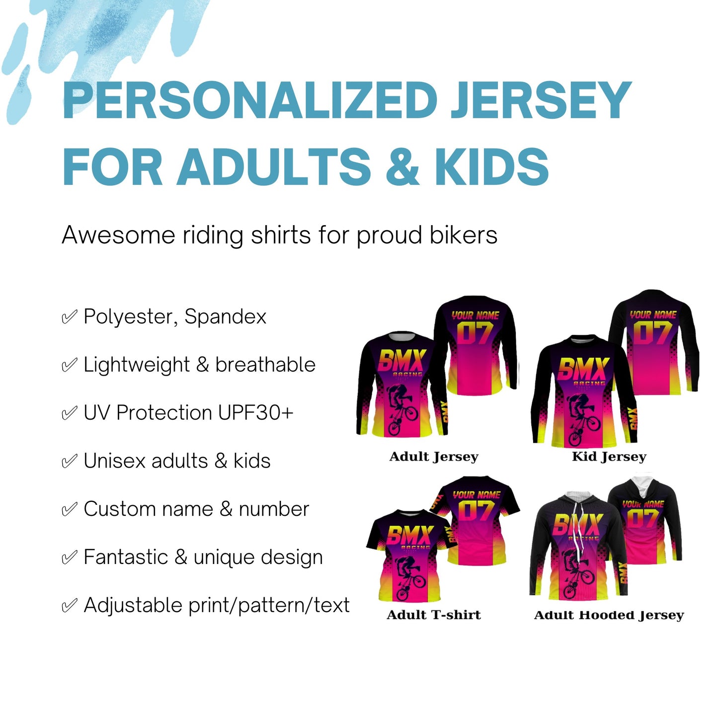 Personalized Pink BMX jersey adult kid bike shirts UPF30+ Freestyle cycling bicycle motocross gear| SLC43
