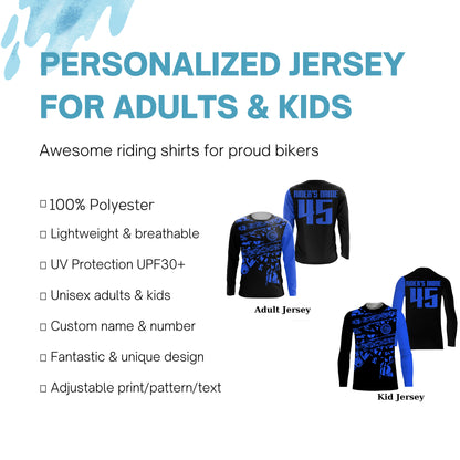 Kid&Adult Personalized Motocross Jersey UPF30+ No Guts No Glory MX Racing Blue Dirt Bike NMS1205