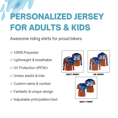 Motocross jersey for men women kids orange custom dirt bike racing UPF30+ off-road riding shirt PDT115