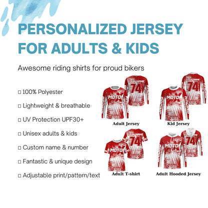 Motocross custom kid youth adult dirt bike jersey red MX racing shirt UPF30+ extreme racewear PDT91