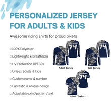 Load image into Gallery viewer, Blue camo custom name&amp;number Motocross racing jersey kids men women UV dirt bike shirt motorcycle PDT133