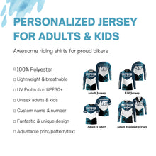 Load image into Gallery viewer, Kids men women custom motocross jersey UPF30+ blue MotoX racing off-road dirt bike riding shirt PDT114