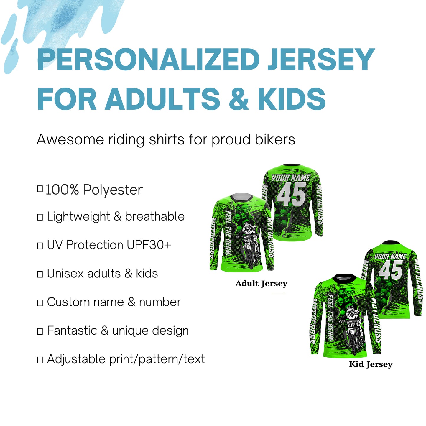 Feel The Berm Custom Motocross Jersey UPF30+ Kid Adult Dirt Bike Off-road Racing Long Sleeves NMS1234