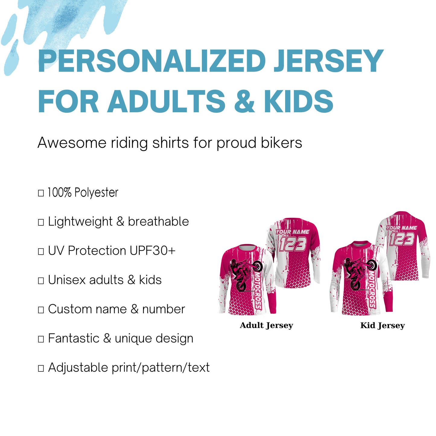 Custom Motocross Jersey Girls Women UPF30+ MX Racing Dirt Bike Off-Road Motorcycle Racewear NMS1272