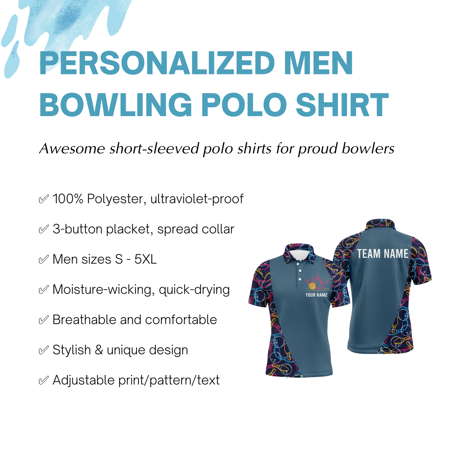 Personalized Men Polo Bowling Shirt, Bowling Balls Pins Pattern Bowlers Team Jersey NBP25