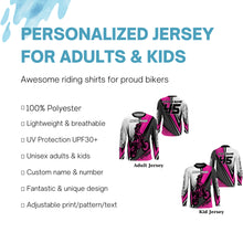 Load image into Gallery viewer, Girls Women Extreme Motocross Jersey Personalized UPF30+ Pink MX Racing Dirt Bike Shirt NMS1219