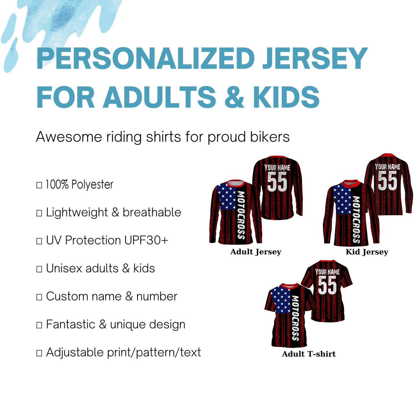 Dirt bike riding jersey Motocross kid&adult UV patriotic flag USA off-road custom extreme MX shirt PDT246