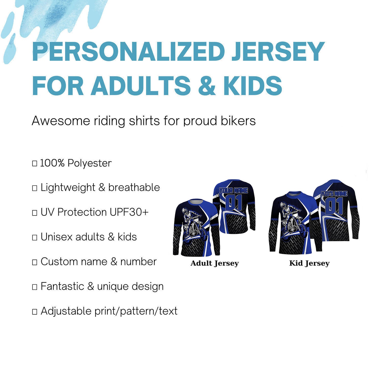 Adult&Kid Custom Motocross Jersey UPF30+ Dirt Bike MX Racing Off-road Motorcycle Shirt NMS1151