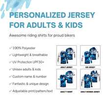 Load image into Gallery viewer, Personalized blue MX jersey extreme UPF30+ kid youth adult Motocross off-road motorcycle shirt PDT70