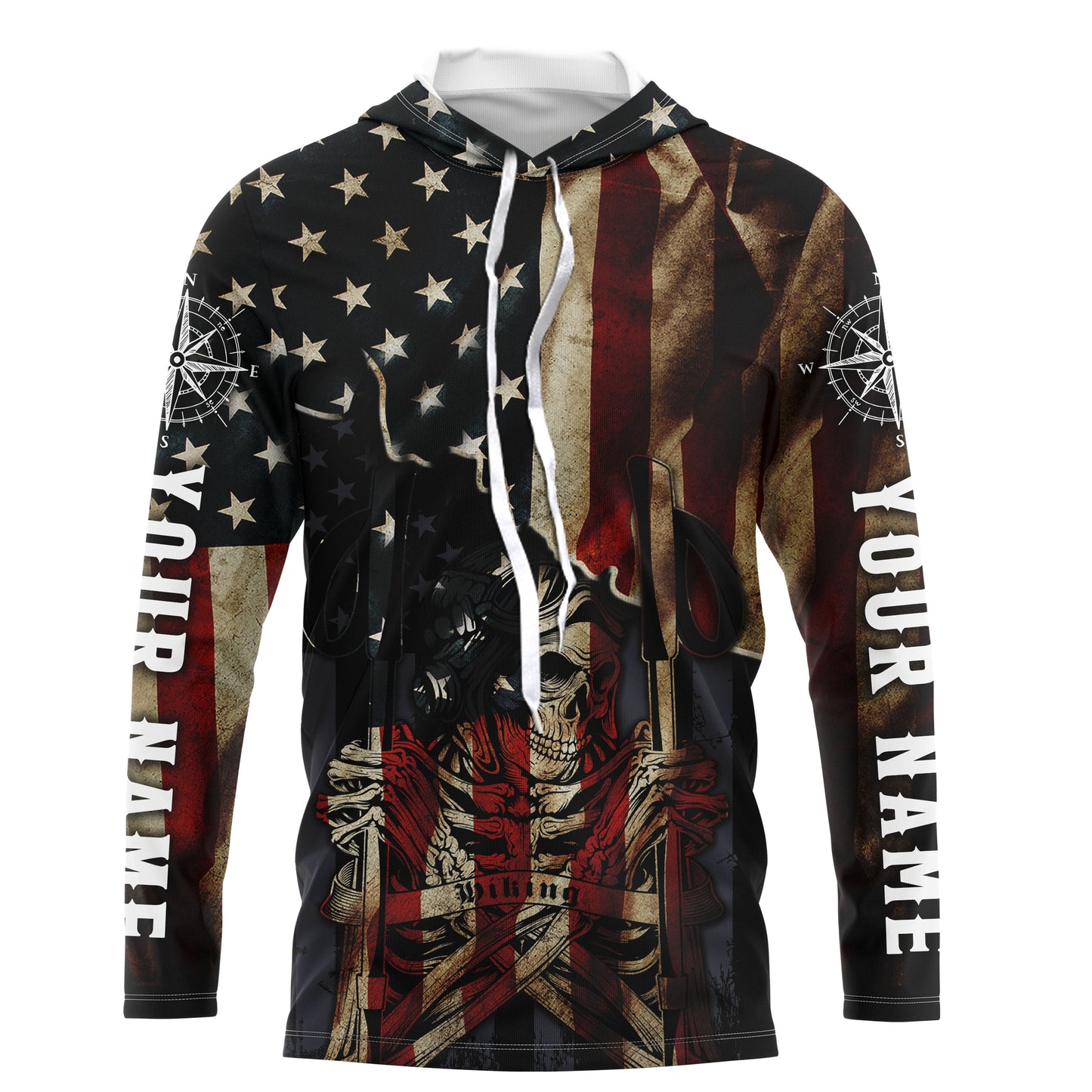 Personalized American Hiking Shirt - Patriotic Skull Hiking Sticks Jersey, Gifts for Hikers and Campers| SP119